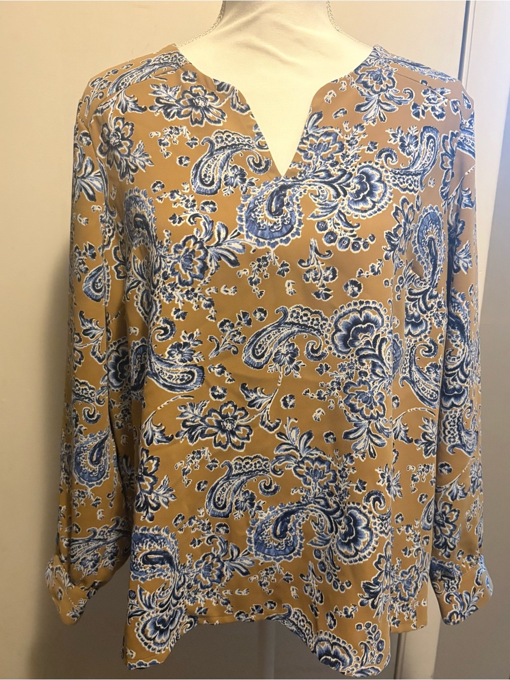 J. Jill Blue Paisley V-Neck Blouse